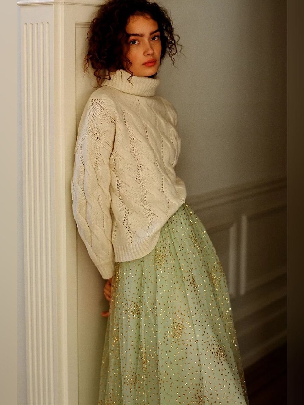 NWT Anthropologie Sydney Shimmer Tulle Midi in Green Glitter Gold Dot Skirt XS - Picture 10 of 10